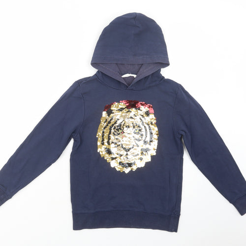 H&M Girls Blue  Cotton Pullover Hoodie Size 9-10 Years  Pullover - Tiger