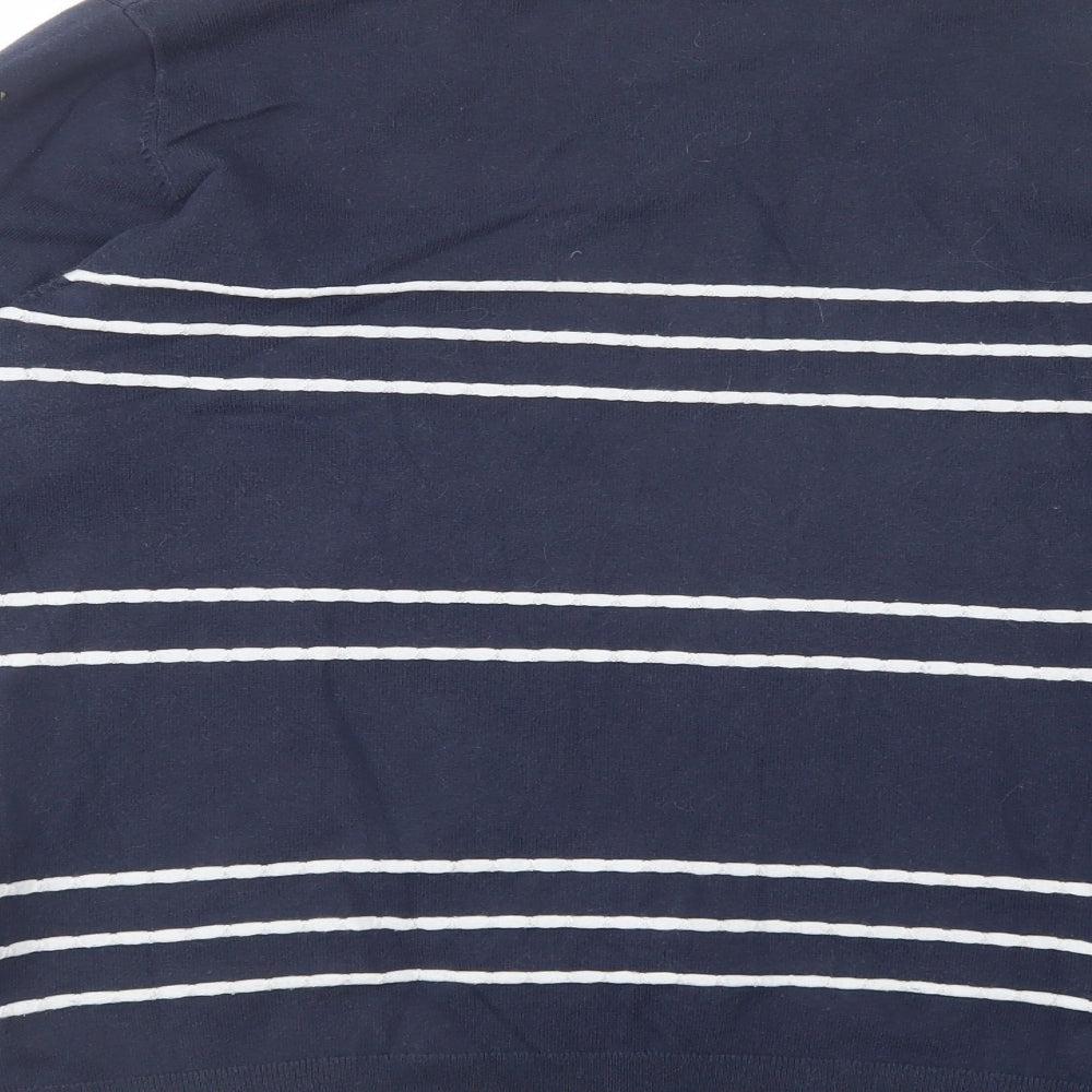 Padrais Womens Blue V-Neck Striped Cotton Pullover Jumper Size L