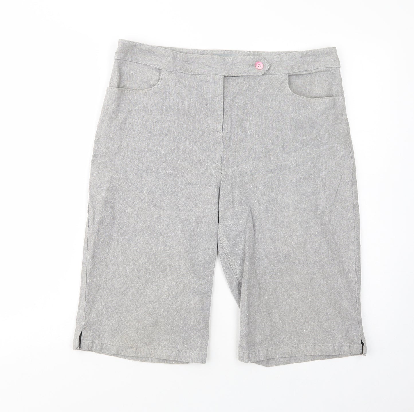 Per Una Womens Grey  Linen Chino Shorts Size 14 L12 in Regular Button