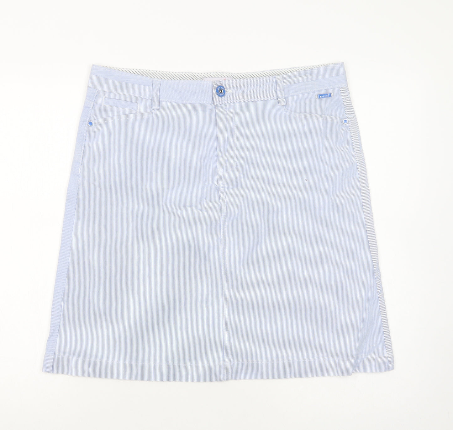 Per U&na Womens Blue Striped Cotton A-Line Skirt Size 14   Button