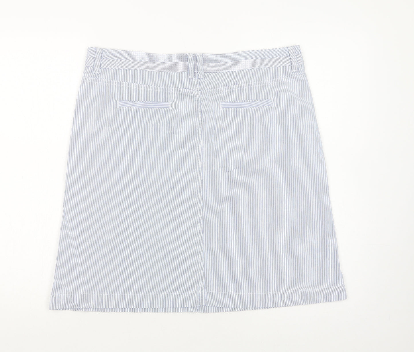 Per U&na Womens Blue Striped Cotton A-Line Skirt Size 14   Button