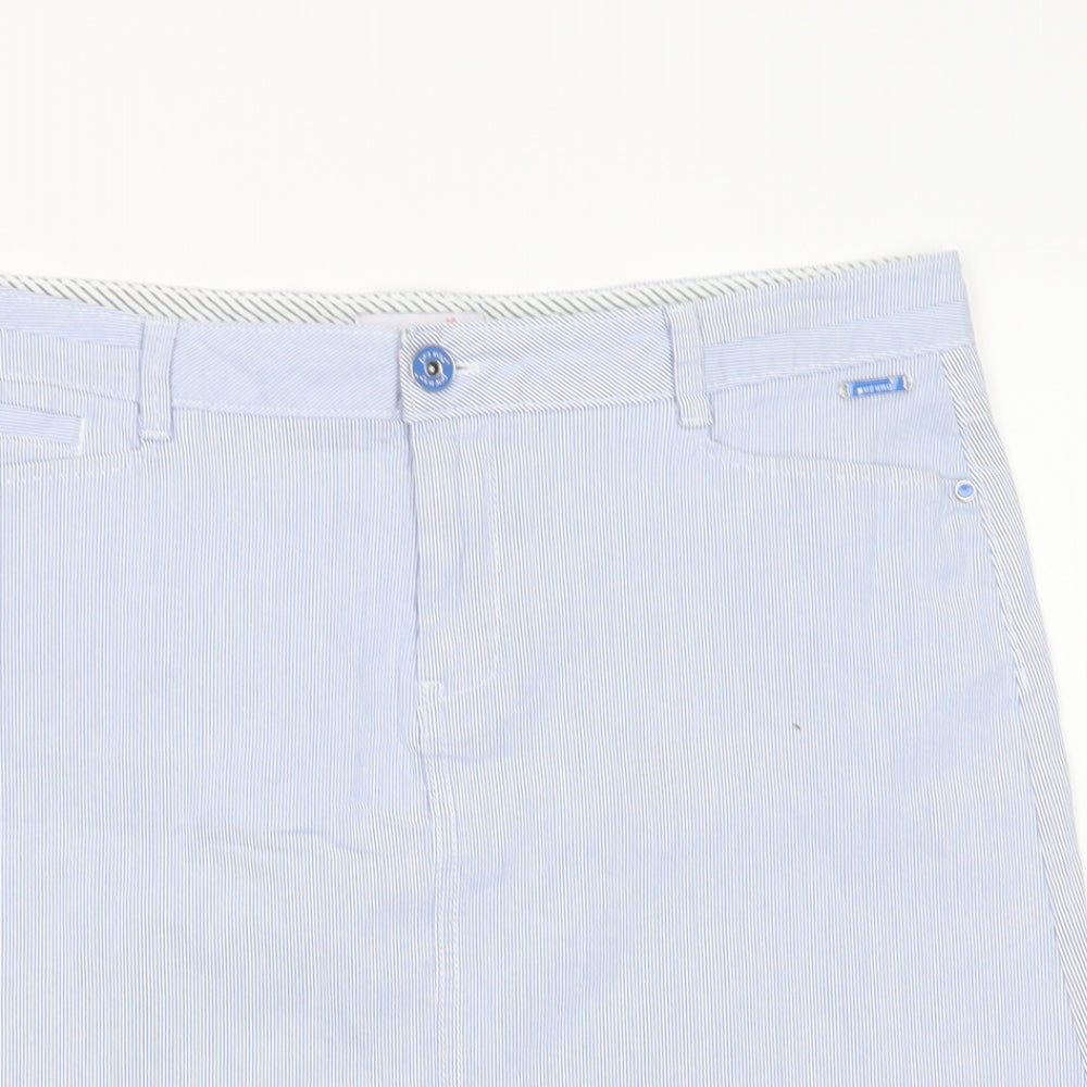 Per U&na Womens Blue Striped Cotton A-Line Skirt Size 14   Button