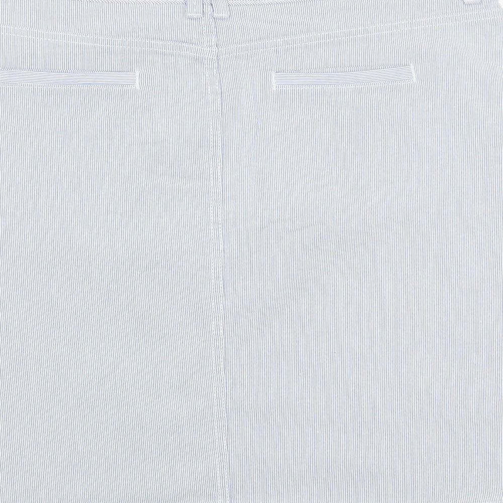 Per U&na Womens Blue Striped Cotton A-Line Skirt Size 14   Button