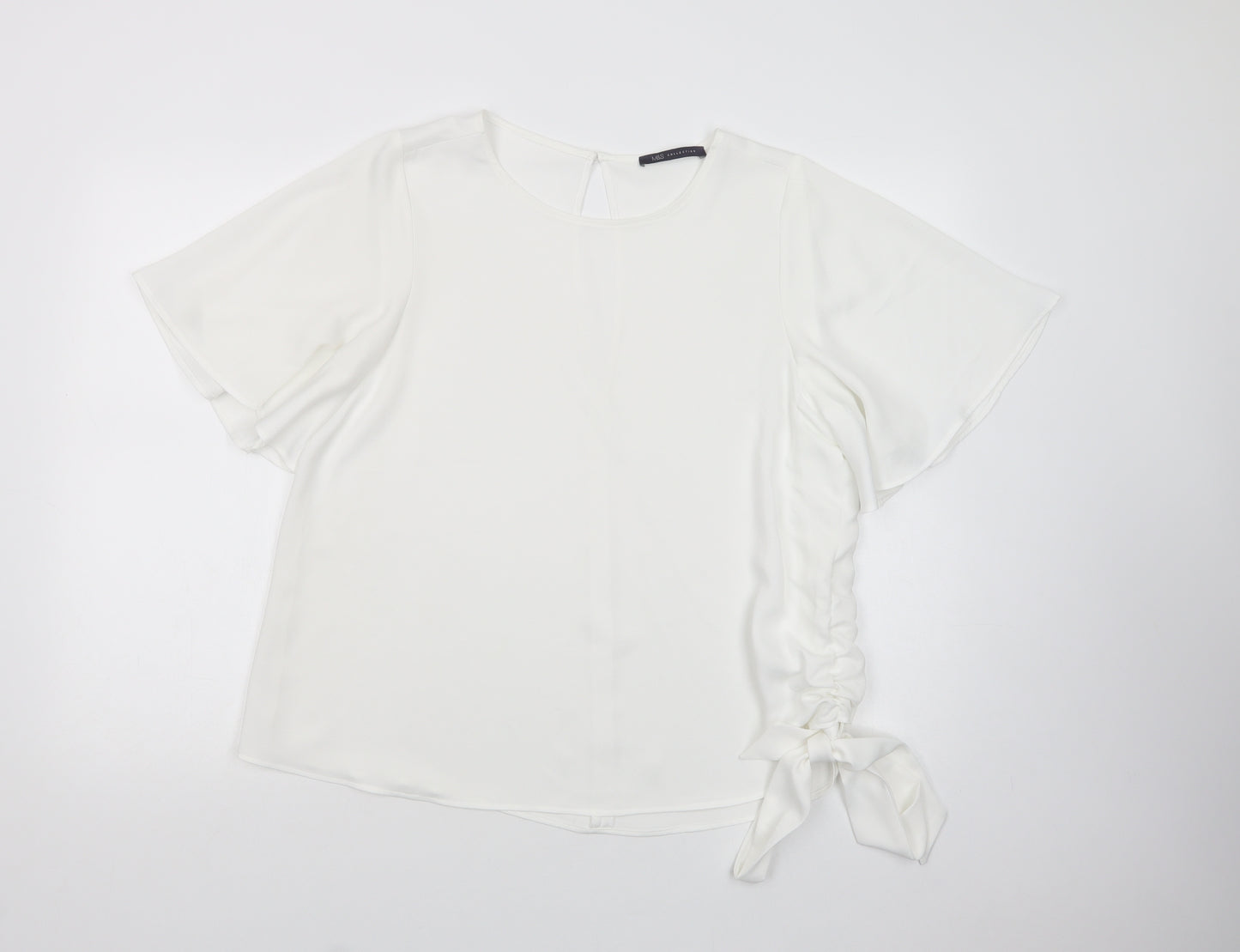 Marks and Spencer Womens White  Polyester Basic Blouse Size 12 Crew Neck