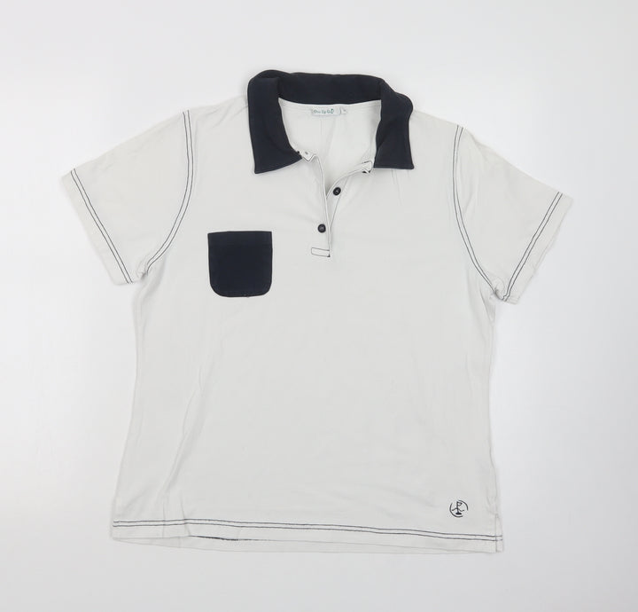 One Up Golf Womens White Cotton Basic Polo Size L Collared