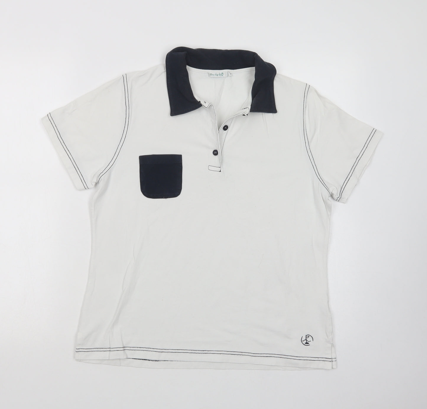 One Up Golf Womens White  Cotton Basic Polo Size L Collared