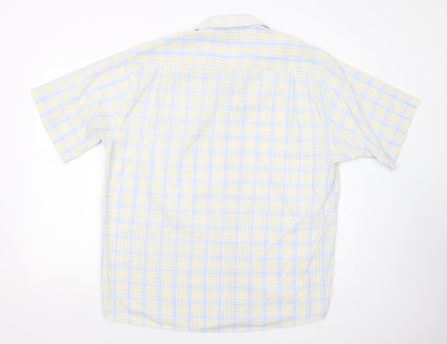 BHS Mens Yellow Plaid Polyester  Button-Up Size 16.5 Collared Button