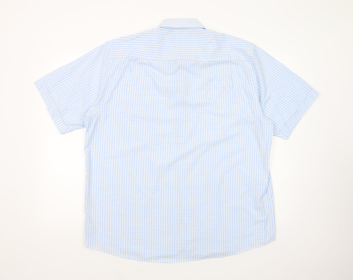 BHS Mens Blue Plaid Polyester  Dress Shirt Size 16.5 Collared Button