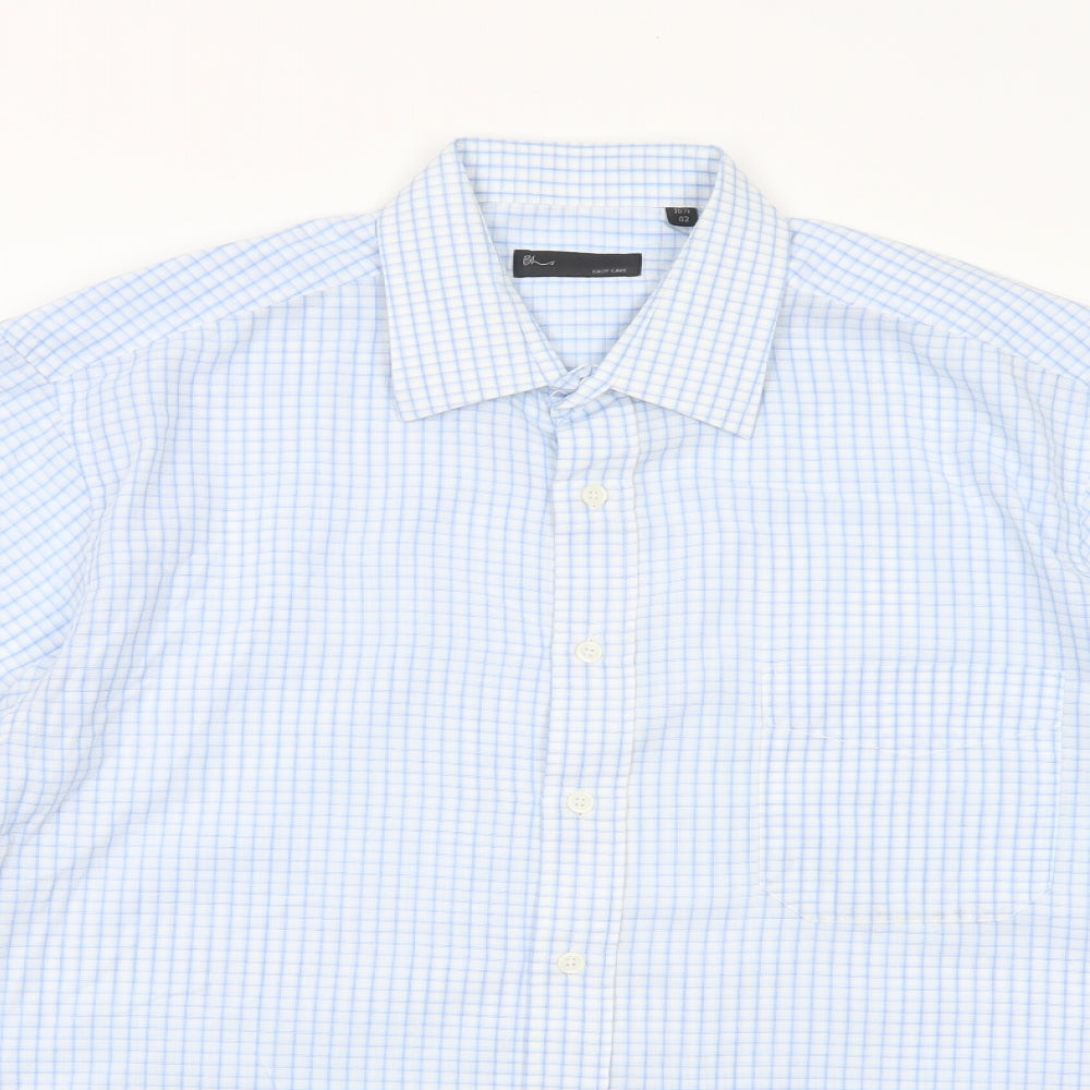 BHS Mens Blue Plaid Polyester  Dress Shirt Size 16.5 Collared Button