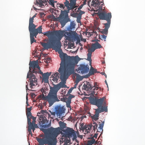 Phase Eight Womens Blue Floral Polyester Bodycon  Size 16  V-Neck Zip