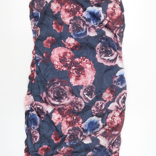 Phase Eight Womens Blue Floral Polyester Bodycon  Size 16  V-Neck Zip