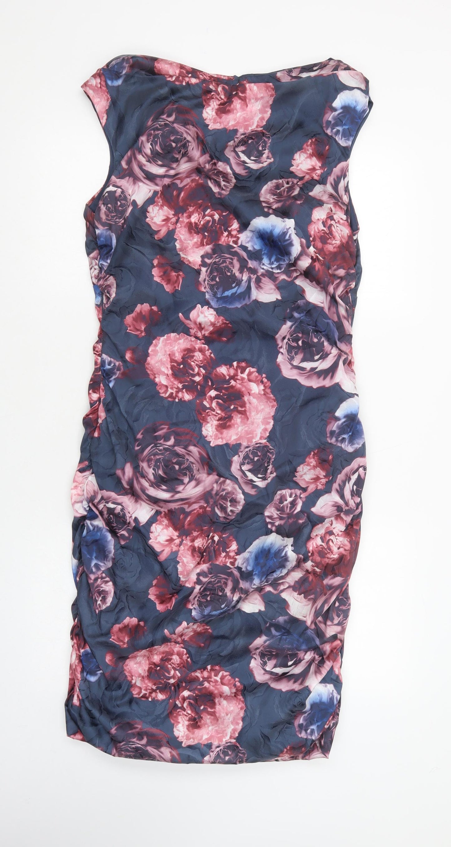 Phase Eight Womens Blue Floral Polyester Bodycon  Size 16  V-Neck Zip