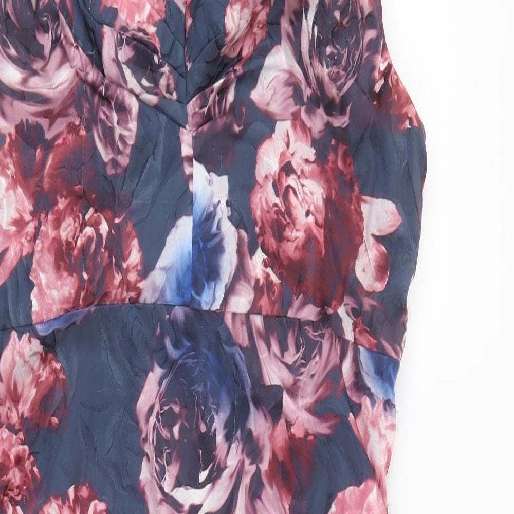 Phase Eight Womens Blue Floral Polyester Bodycon  Size 16  V-Neck Zip