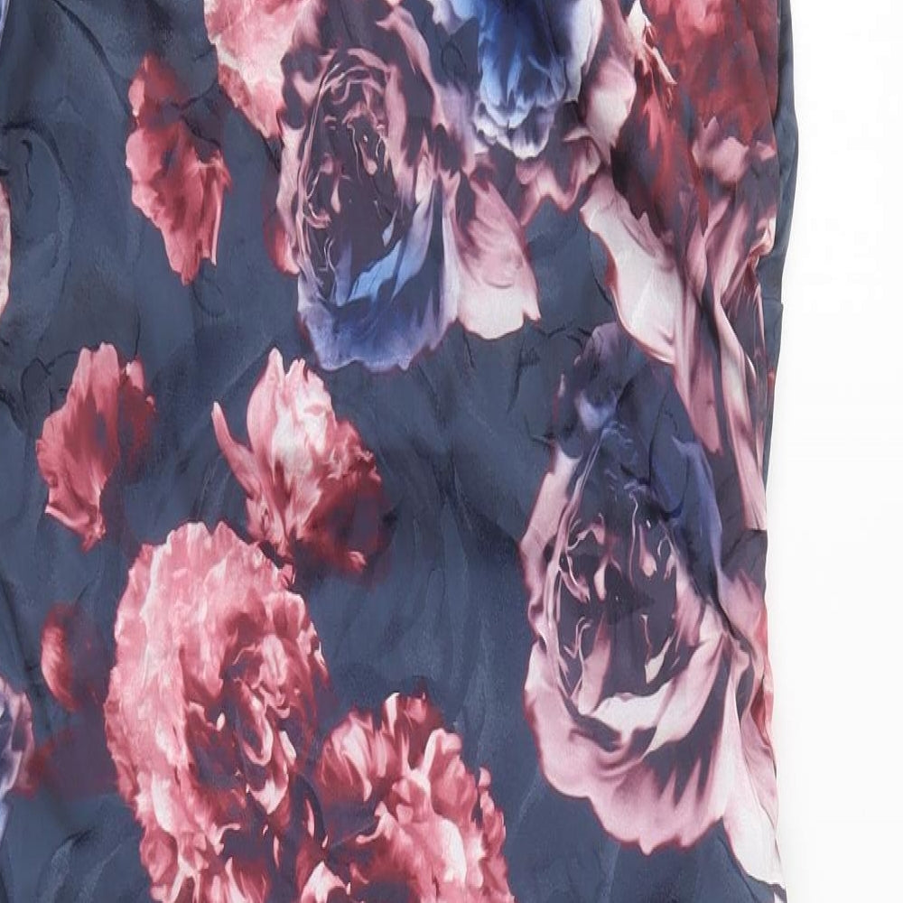 Phase Eight Womens Blue Floral Polyester Bodycon  Size 16  V-Neck Zip