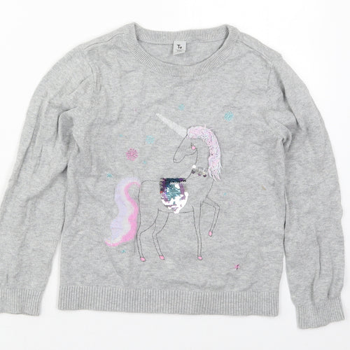 TU Girls Grey Crew Neck  Cotton Pullover Jumper Size 7 Years  Pullover - Unicorn