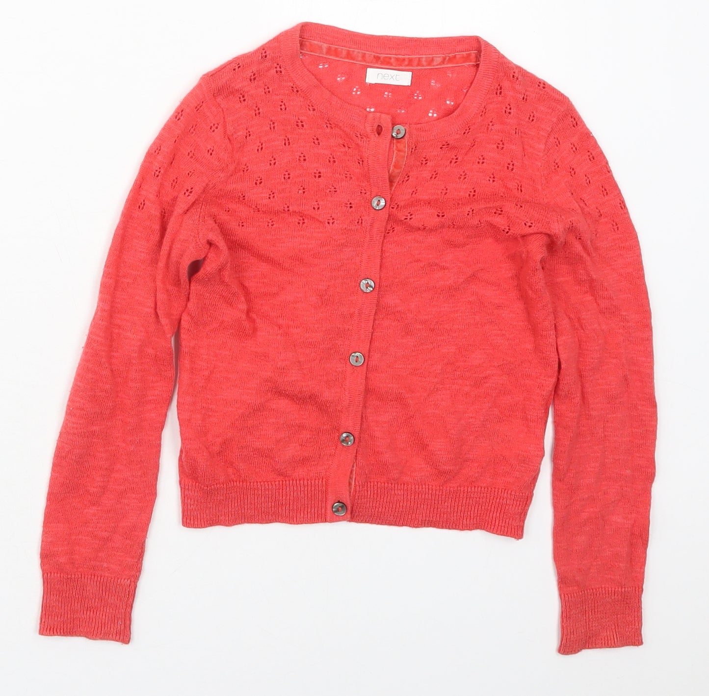 NEXT Girls Pink Crew Neck  Cotton Cardigan Jumper Size 6 Years  Button