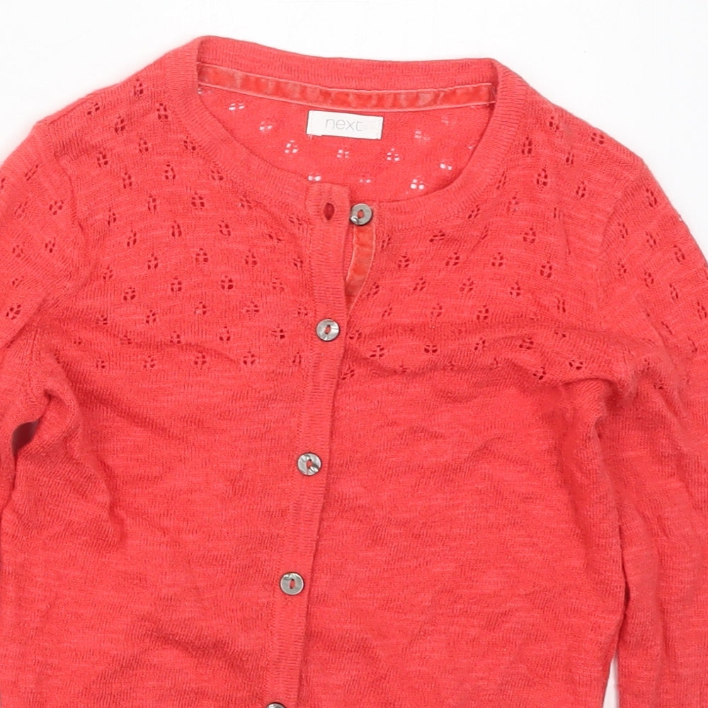 NEXT Girls Pink Crew Neck  Cotton Cardigan Jumper Size 6 Years  Button