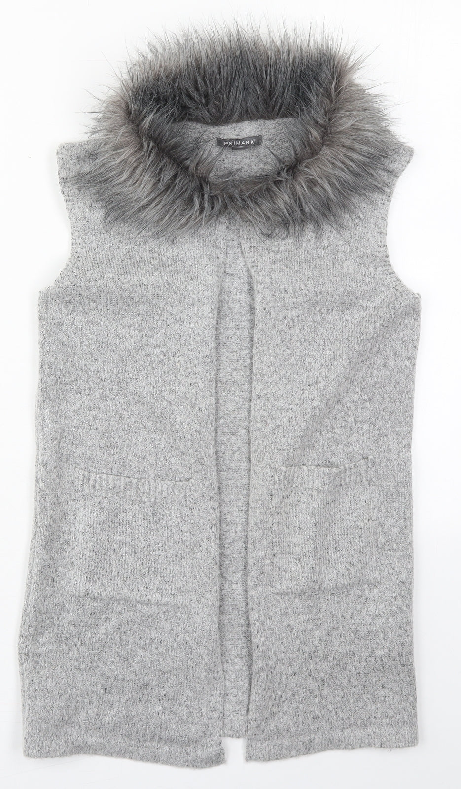 Primark Girls Grey Collared  Acrylic Cardigan Jumper Size 10-11 Years  Hook & Eye