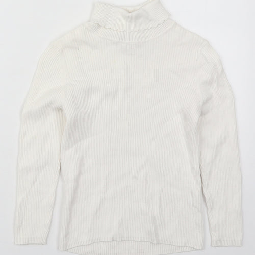 George Girls White Roll Neck  Cotton Pullover Jumper Size 7-8 Years  Pullover