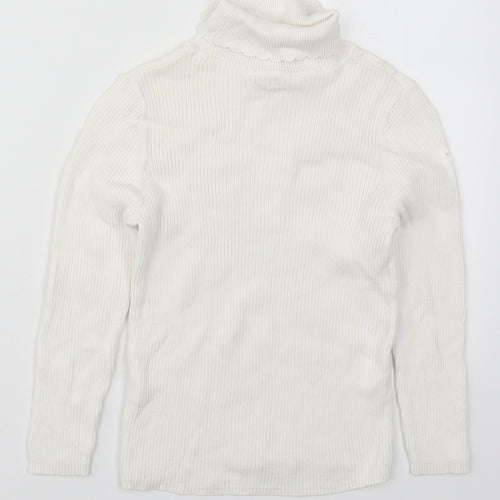 George Girls White Roll Neck  Cotton Pullover Jumper Size 7-8 Years  Pullover