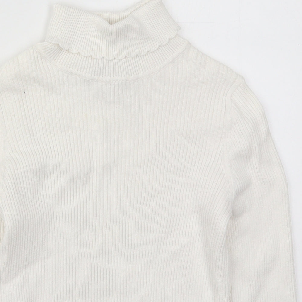 George Girls White Roll Neck  Cotton Pullover Jumper Size 7-8 Years  Pullover