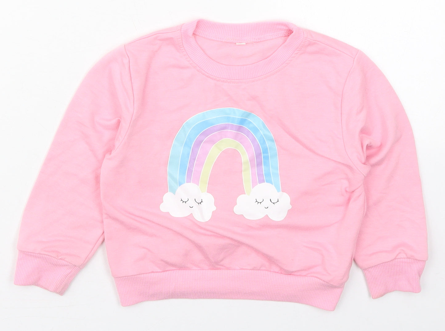 SheIn Girls Pink  Cotton Basic T-Shirt Size 24 Months Crew Neck Pullover - Rainbow