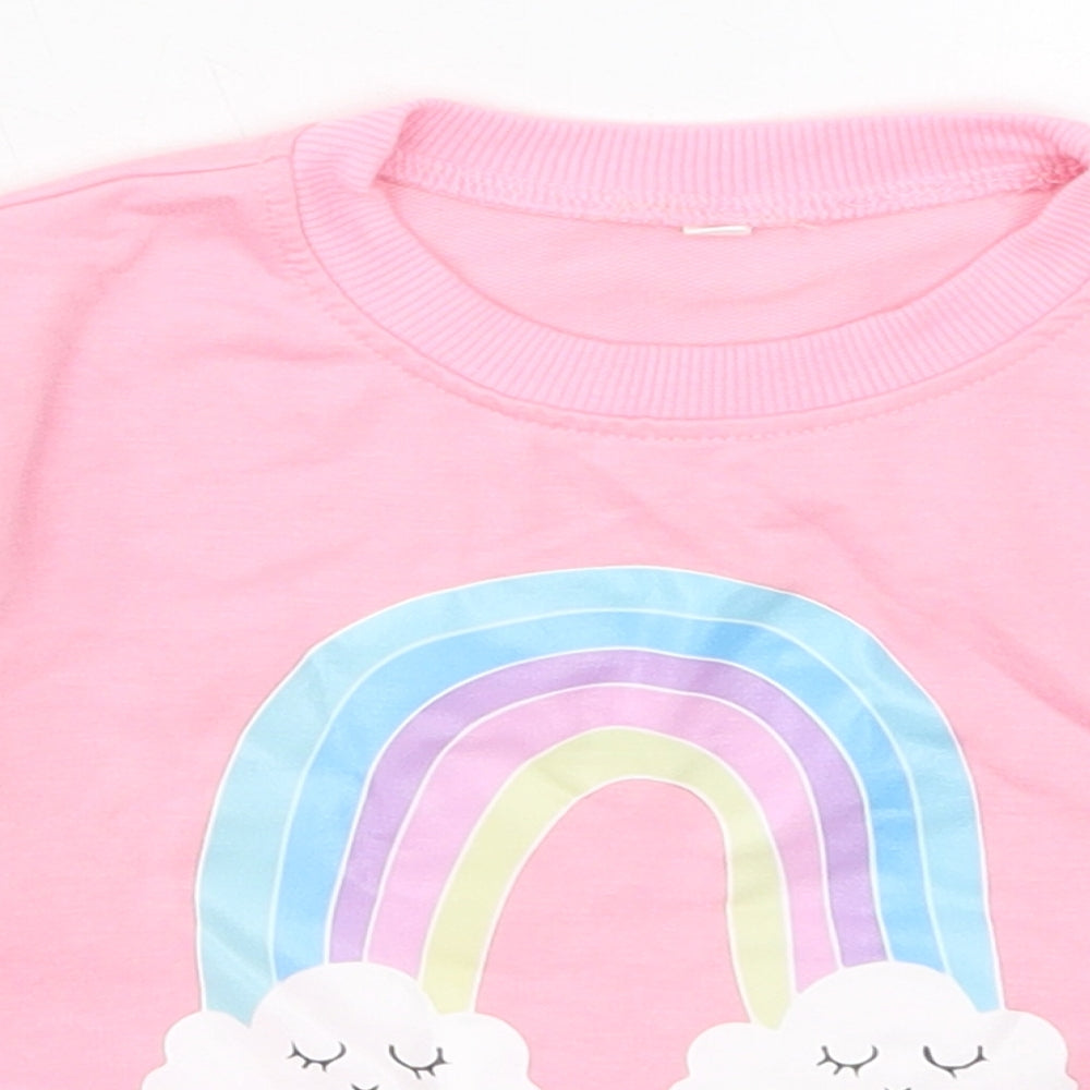 SheIn Girls Pink  Cotton Basic T-Shirt Size 24 Months Crew Neck Pullover - Rainbow