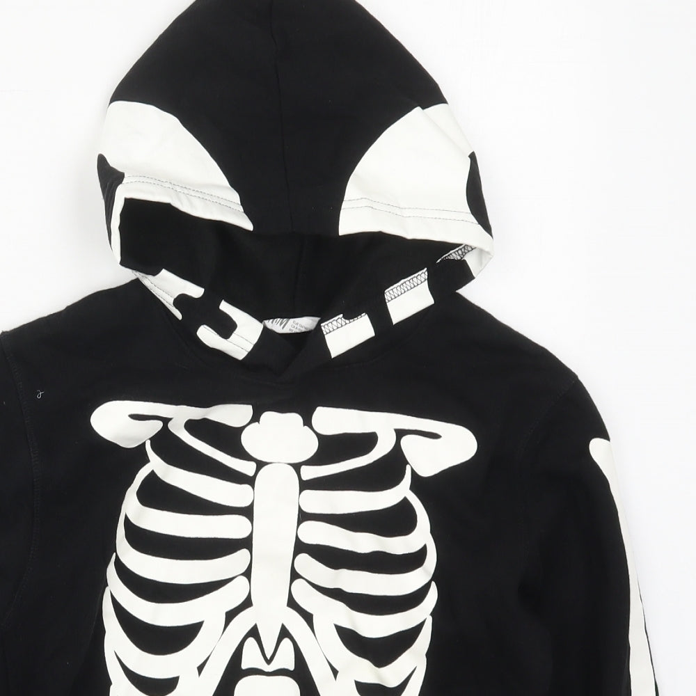 H&M Boys Black  Cotton Pullover Hoodie Size 9-10 Years  Pullover - Skeleton