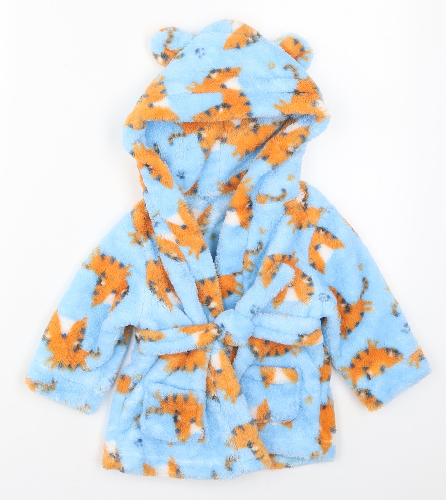 Studio Boys Blue Solid Polyester Kimono Robe Size 6-9 Months  Tie - Cats