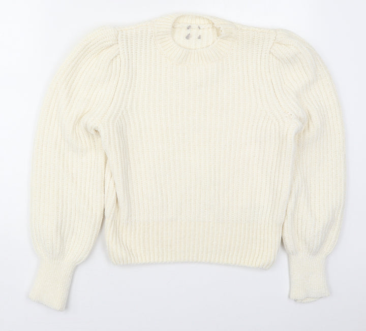 H&M Womens Ivory Crew Neck  Polyester Pullover Jumper Size XS