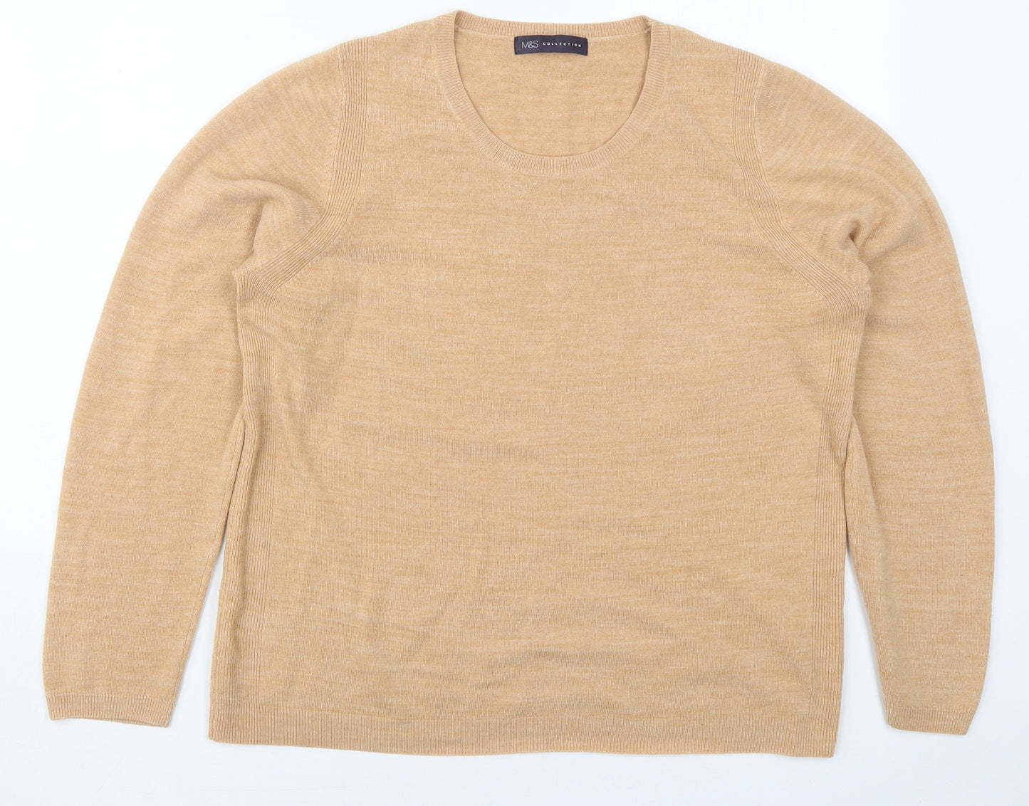 Marks and Spencer Womens Beige Crew Neck  Acrylic Pullover Jumper Size 16