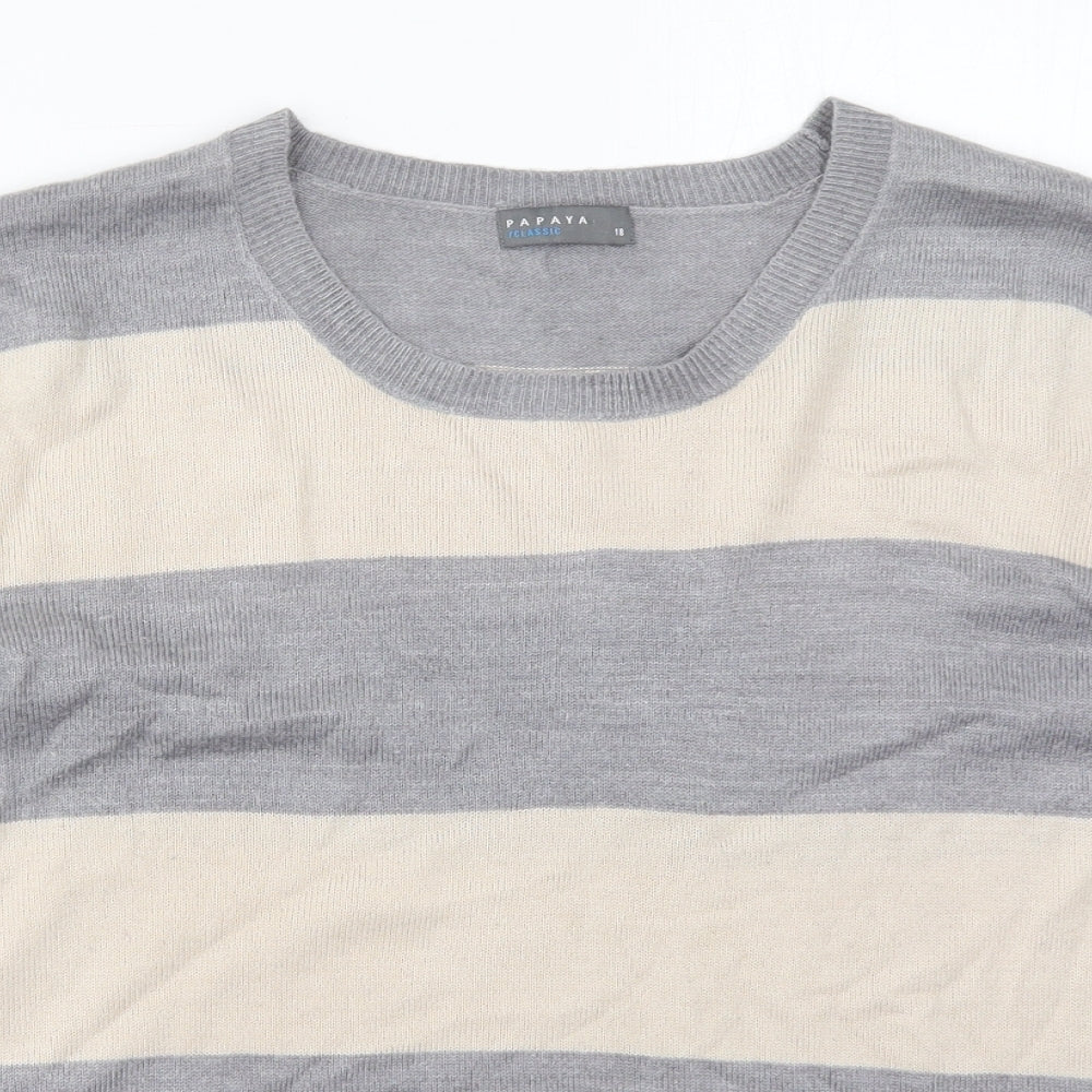 Papaya Womens Beige Crew Neck Striped Acrylic Pullover Jumper Size 18