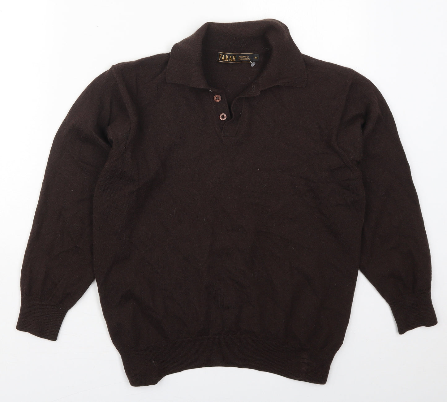 Farah Mens Brown Collared  Acrylic Pullover Jumper Size M