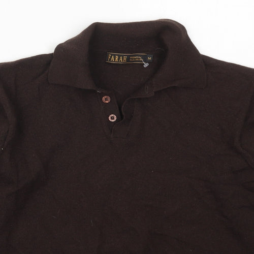 Farah Mens Brown Collared  Acrylic Pullover Jumper Size M