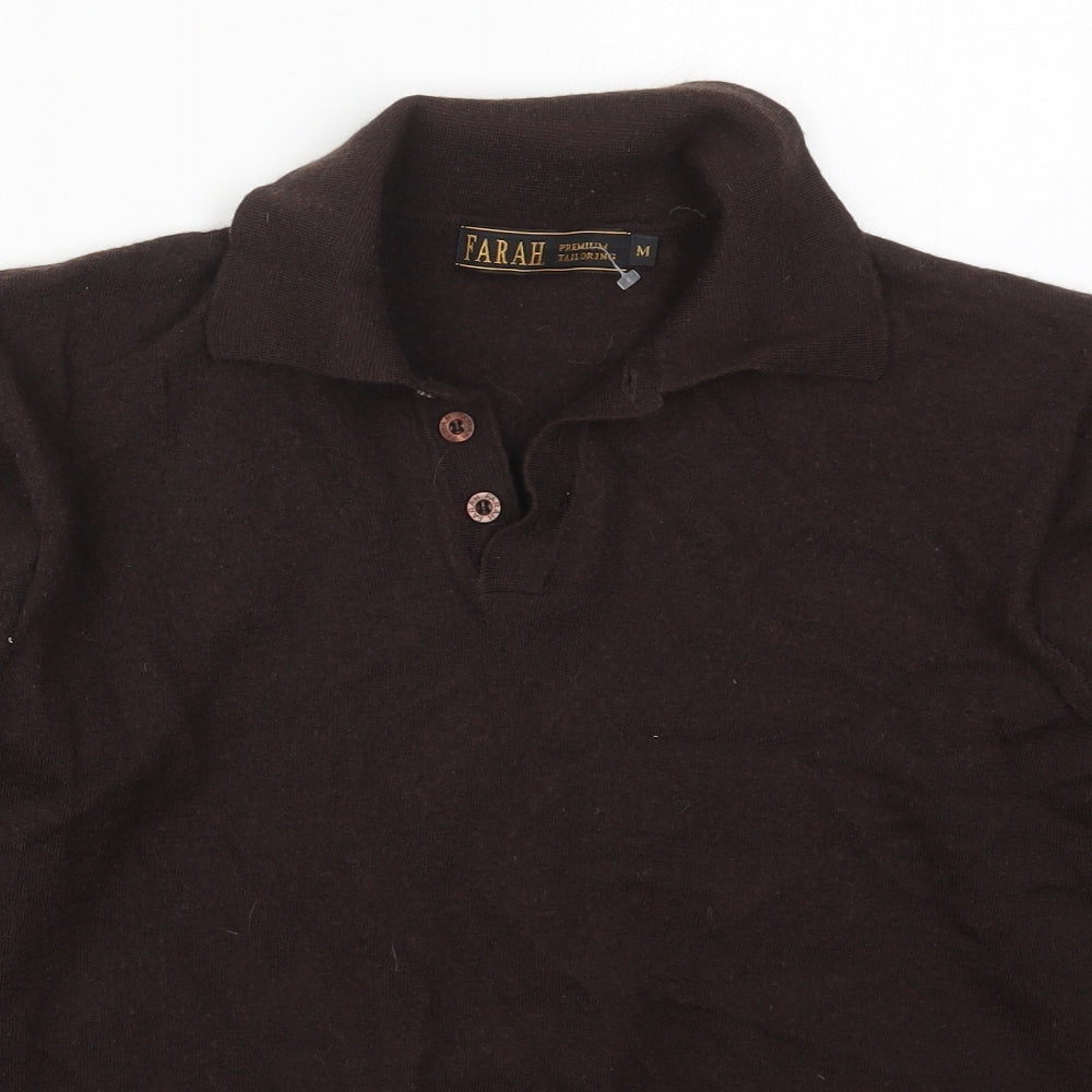 Farah Mens Brown Collared  Acrylic Pullover Jumper Size M