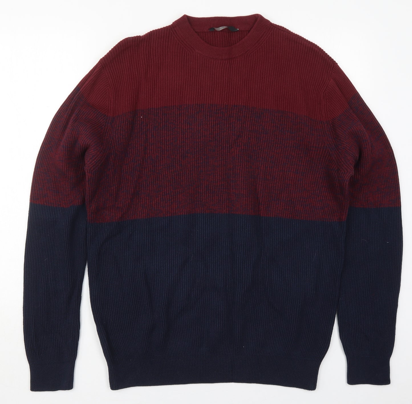 George Mens Red Crew Neck Striped Cotton Pullover Jumper Size XL