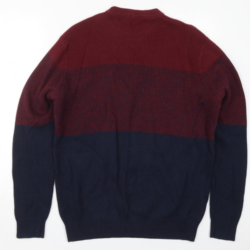 George Mens Red Crew Neck Striped Cotton Pullover Jumper Size XL