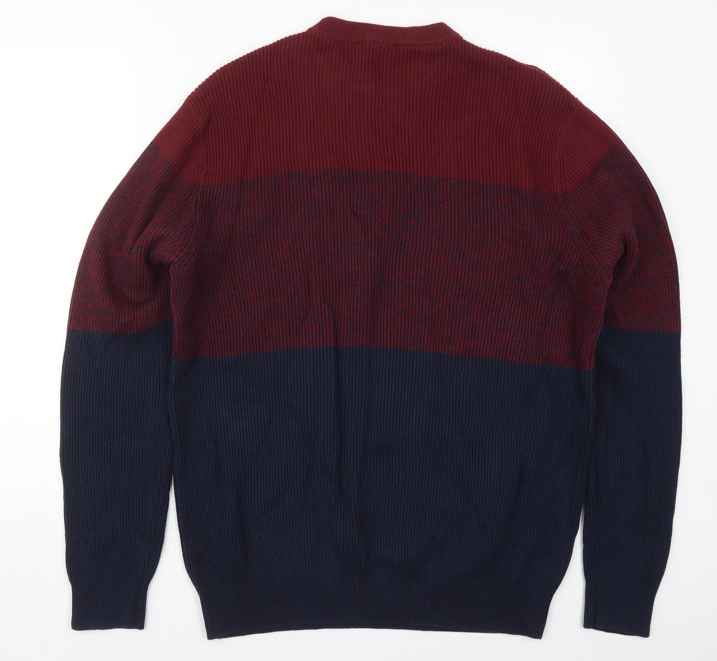 George Mens Red Crew Neck Striped Cotton Pullover Jumper Size XL