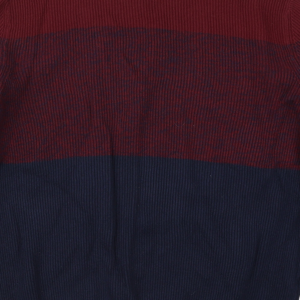 George Mens Red Crew Neck Striped Cotton Pullover Jumper Size XL