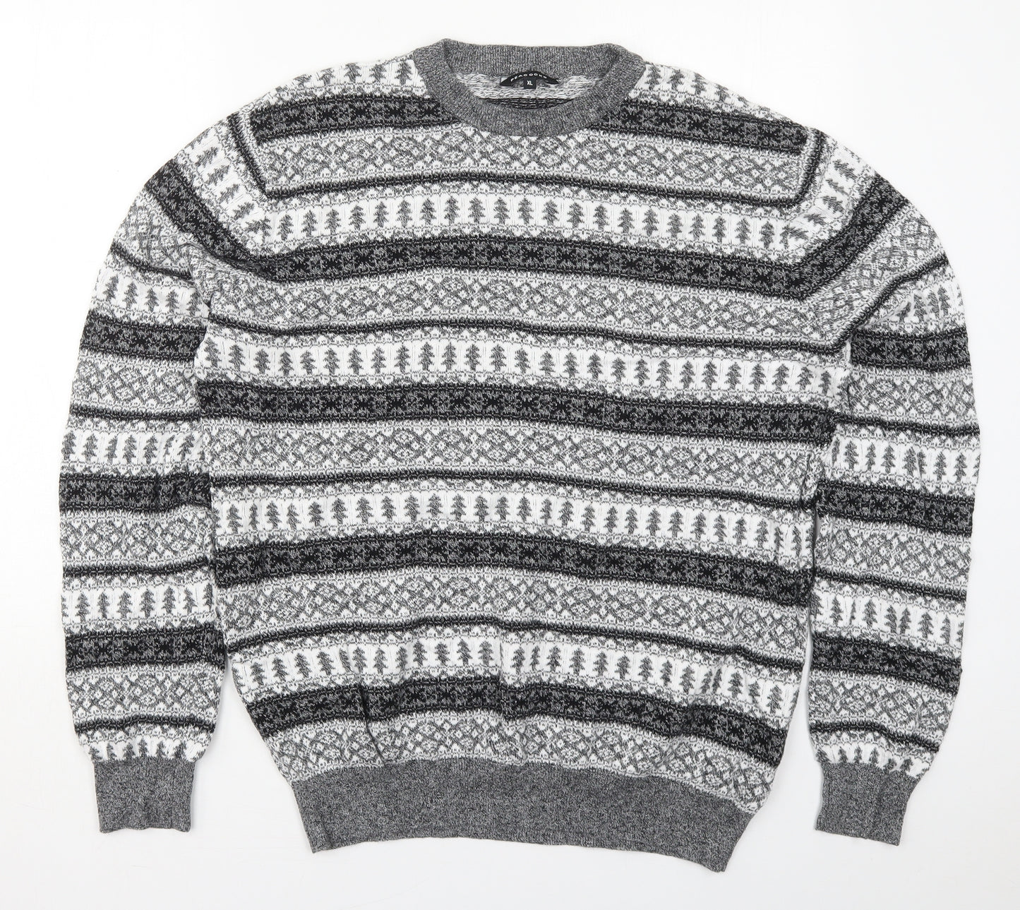 Peacocks Mens Grey Crew Neck Geometric Cotton Pullover Jumper Size XL
