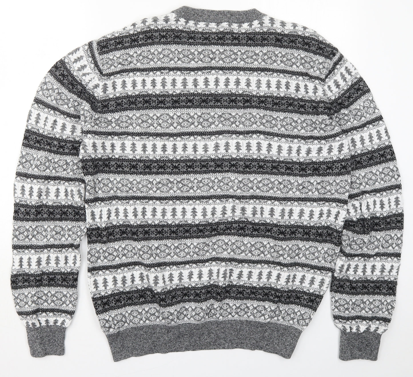 Peacocks Mens Grey Crew Neck Geometric Cotton Pullover Jumper Size XL