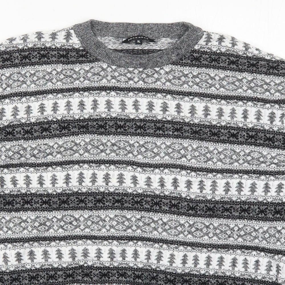 Peacocks Mens Grey Crew Neck Geometric Cotton Pullover Jumper Size XL