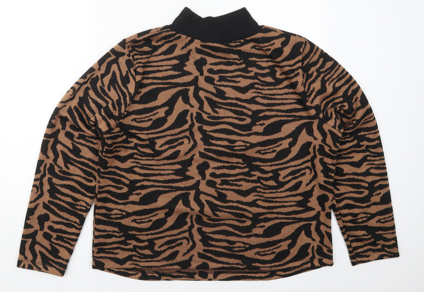 F&F Womens Brown Mock Neck Animal Print Polyester Pullover Jumper Size 22