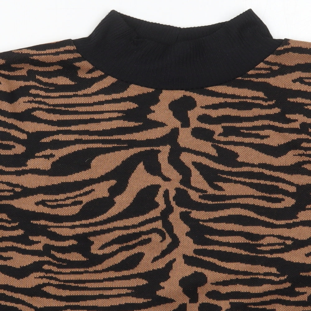 F&F Womens Brown Mock Neck Animal Print Polyester Pullover Jumper Size 22
