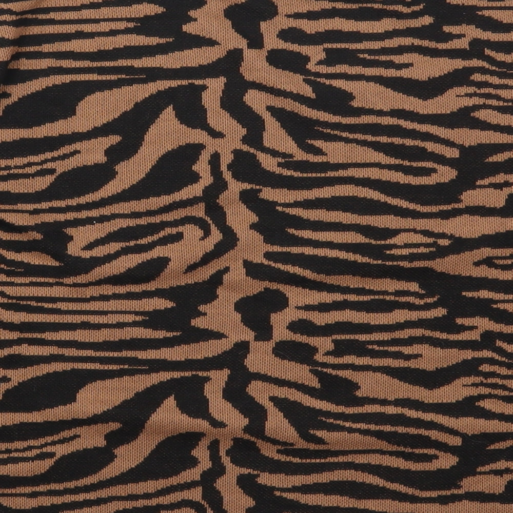 F&F Womens Brown Mock Neck Animal Print Polyester Pullover Jumper Size 22