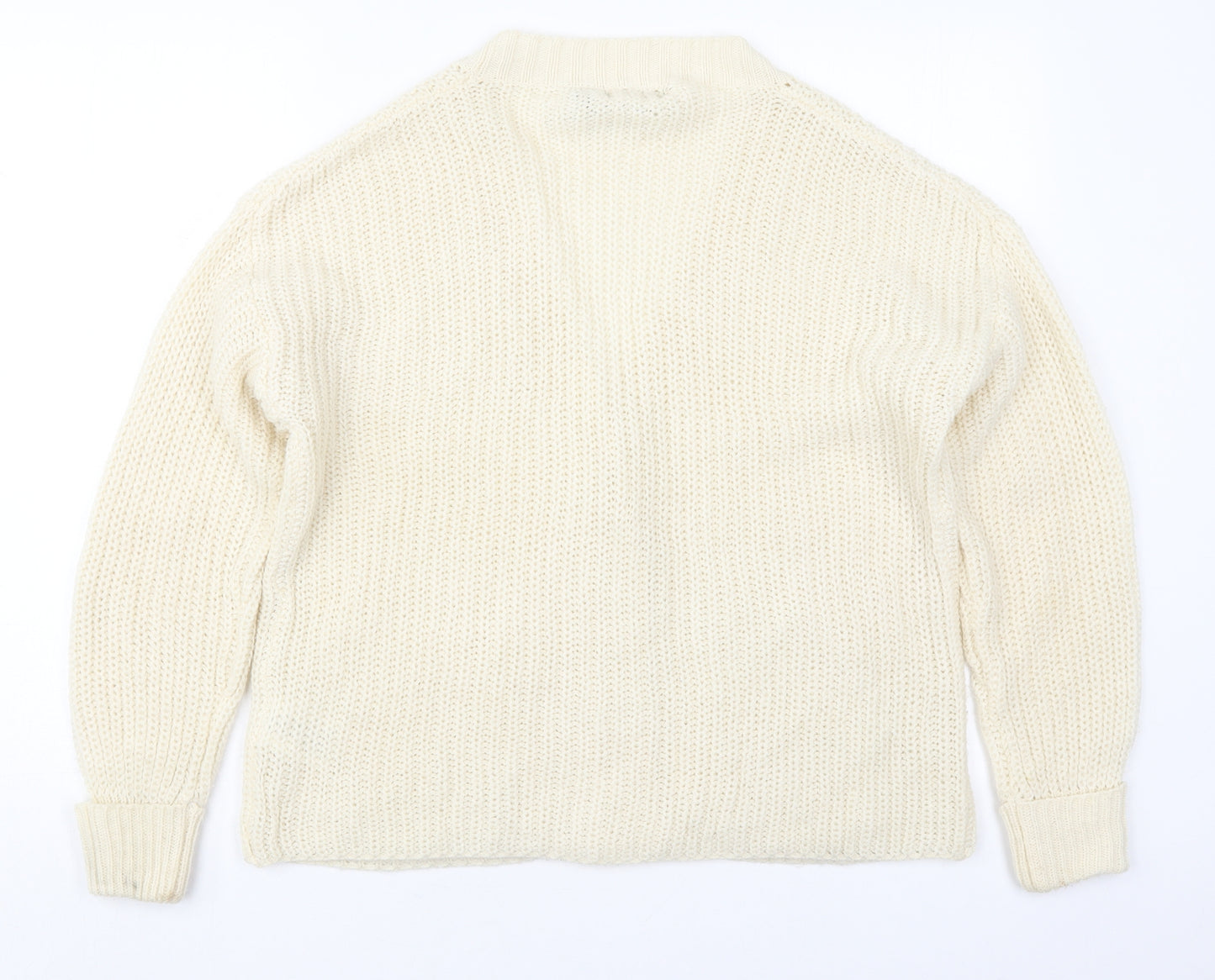 Brave Soul Womens Ivory V-Neck  Acrylic Cardigan Jumper Size S