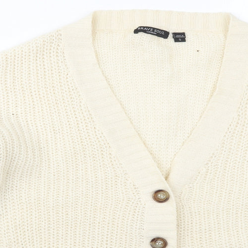 Brave Soul Womens Ivory V-Neck  Acrylic Cardigan Jumper Size S