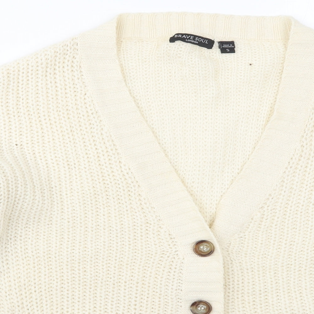 Brave Soul Womens Ivory V-Neck  Acrylic Cardigan Jumper Size S