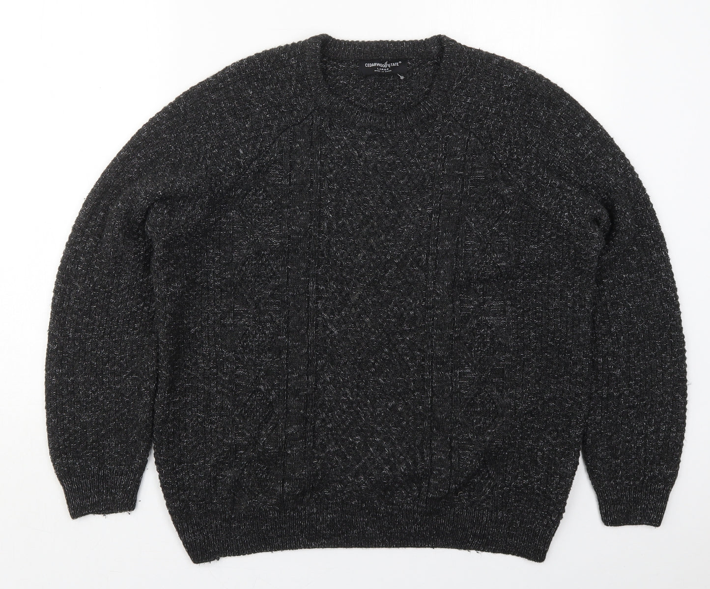 Cedar Wood State Mens Grey Crew Neck  Acrylic Pullover Jumper Size L