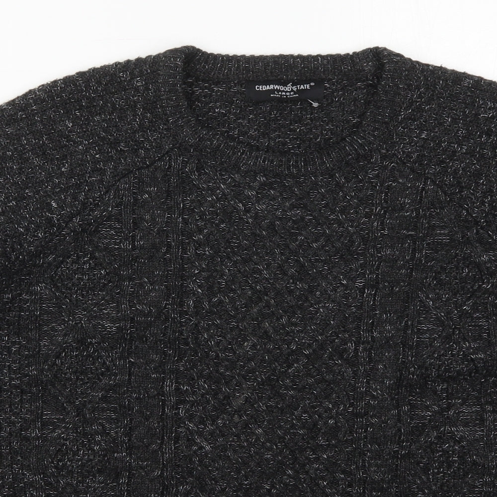 Cedar Wood State Mens Grey Crew Neck  Acrylic Pullover Jumper Size L